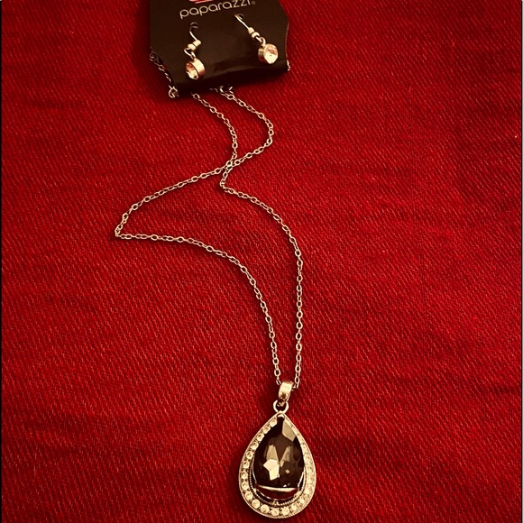 Black Gemstone Necklace - Bonus Earrings - Collarbone Length - Paparazzi